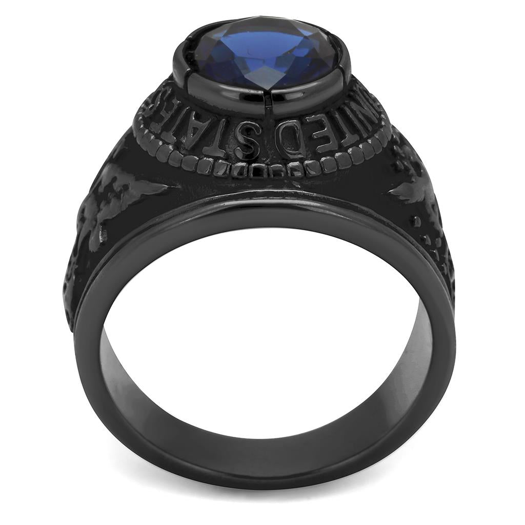 IP Black(Ion Plating) Stainless Steel Ring with Synthetic Synthetic Glass in Sapphire TK414708J