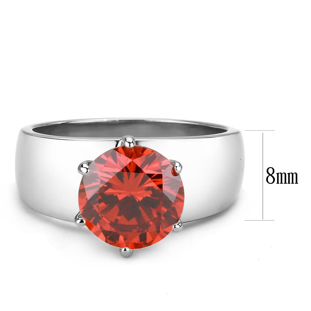 High polished (no plating) Stainless Steel Ring with AAA Grade CZ in Garnet TK52001