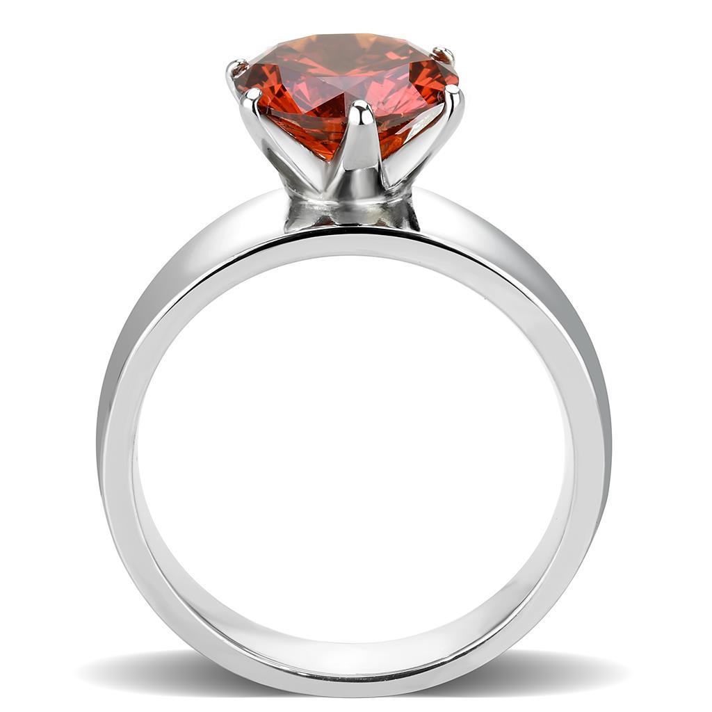 High polished (no plating) Stainless Steel Ring with AAA Grade CZ in Garnet TK52001