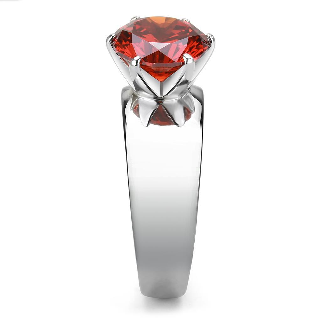 High polished (no plating) Stainless Steel Ring with AAA Grade CZ in Garnet TK52001