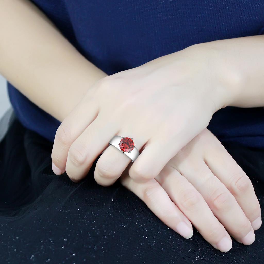 High polished (no plating) Stainless Steel Ring with AAA Grade CZ in Garnet TK52001