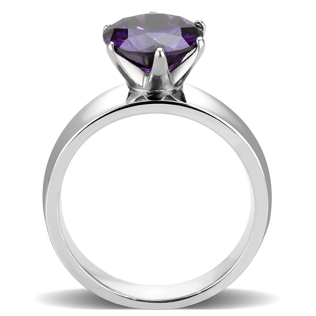 High polished (no plating) Stainless Steel Ring with AAA Grade CZ in Amethyst TK52002