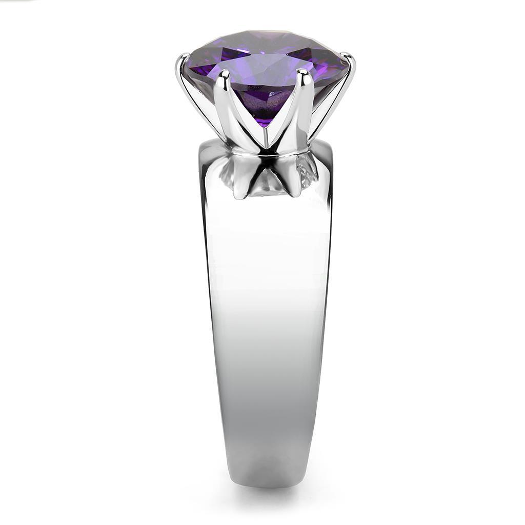High polished (no plating) Stainless Steel Ring with AAA Grade CZ in Amethyst TK52002