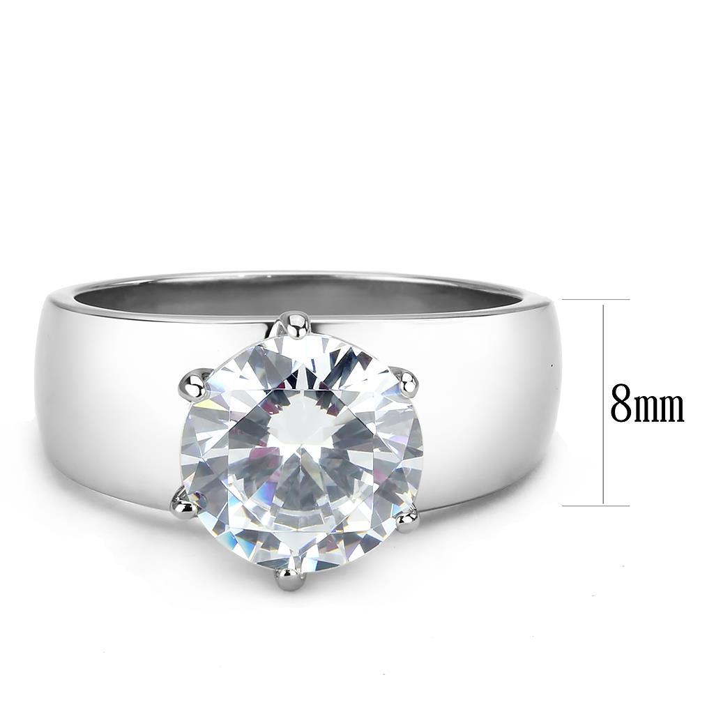 High polished (no plating) Stainless Steel Ring with AAA Grade CZ in Clear TK52004