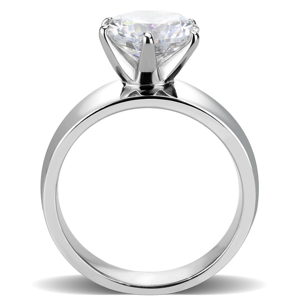 High polished (no plating) Stainless Steel Ring with AAA Grade CZ in Clear TK52004