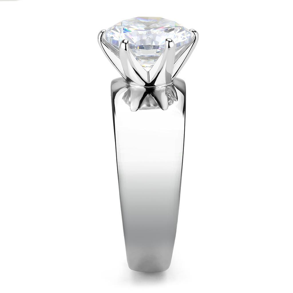 High polished (no plating) Stainless Steel Ring with AAA Grade CZ in Clear TK52004