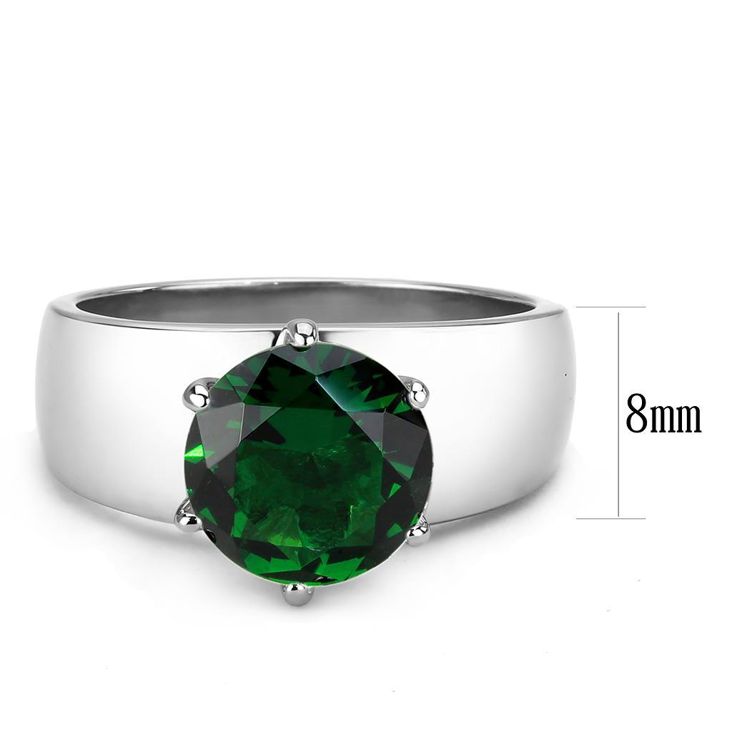 High polished (no plating) Stainless Steel Ring with Synthetic Synthetic Glass in Emerald TK52005