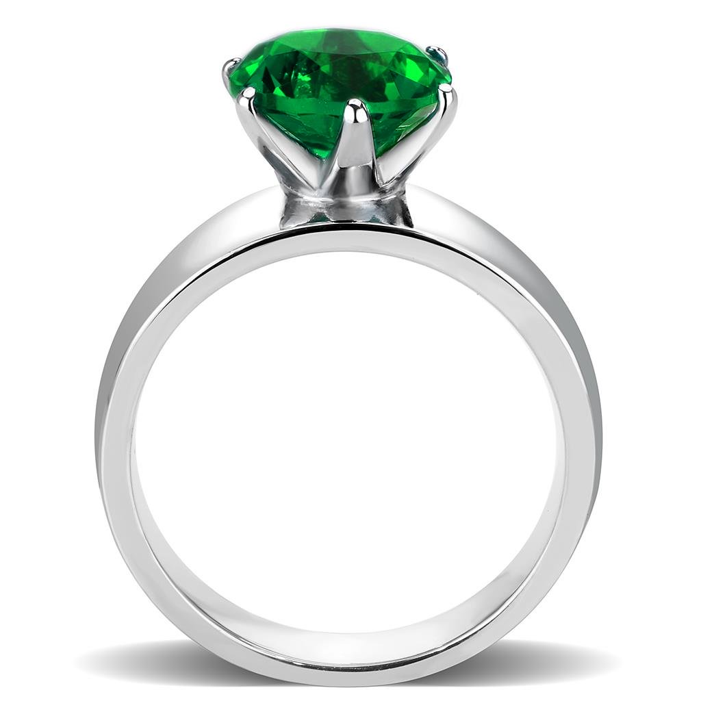 High polished (no plating) Stainless Steel Ring with Synthetic Synthetic Glass in Emerald TK52005