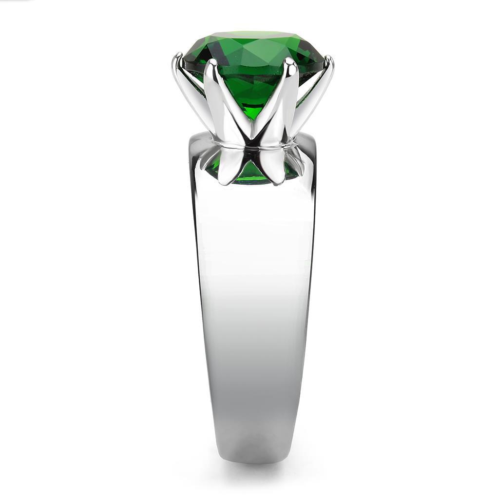 High polished (no plating) Stainless Steel Ring with Synthetic Synthetic Glass in Emerald TK52005