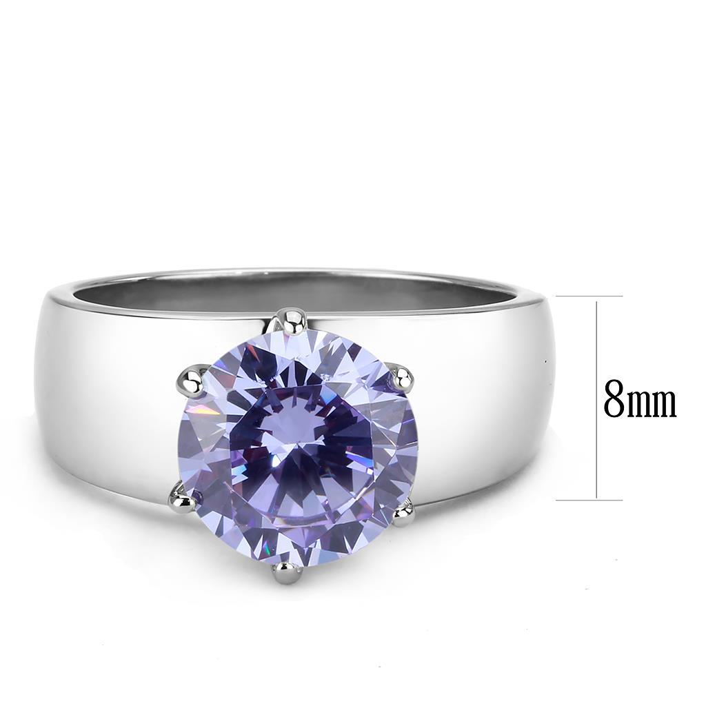 High polished (no plating) Stainless Steel Ring with AAA Grade CZ in Light Amethyst TK52006