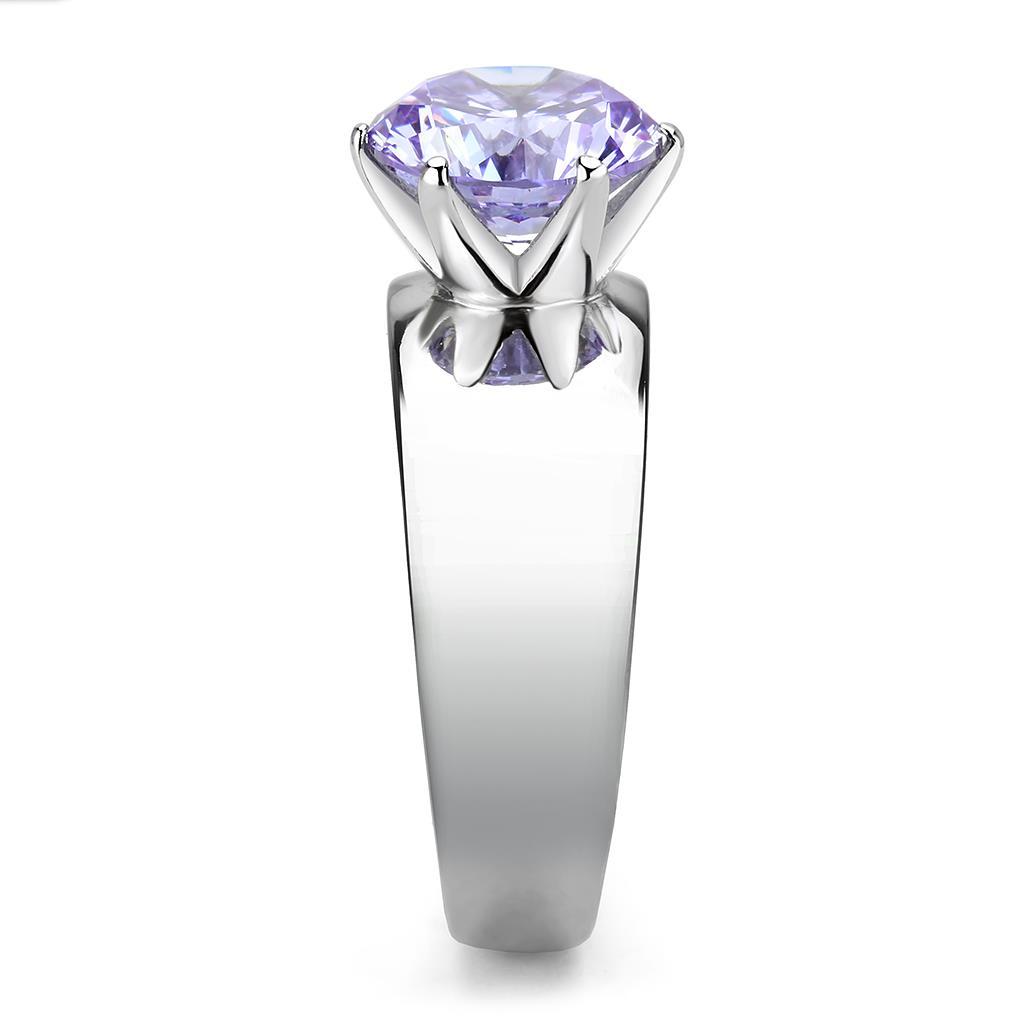 High polished (no plating) Stainless Steel Ring with AAA Grade CZ in Light Amethyst TK52006