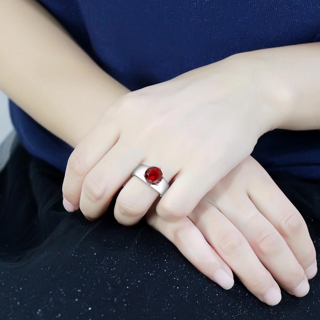 High polished (no plating) Stainless Steel Ring with Synthetic Synthetic Glass in Siam TK52007