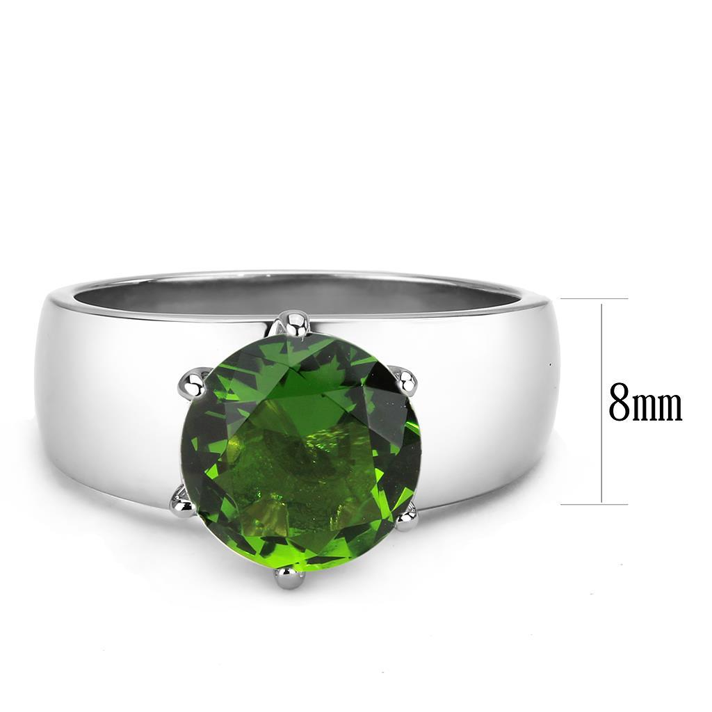 High polished (no plating) Stainless Steel Ring with Synthetic Synthetic Glass in Peridot TK52008