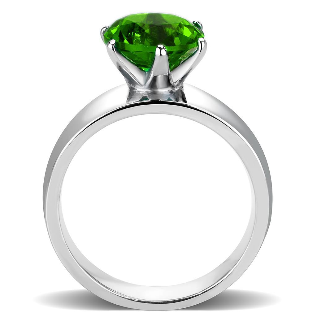 High polished (no plating) Stainless Steel Ring with Synthetic Synthetic Glass in Peridot TK52008