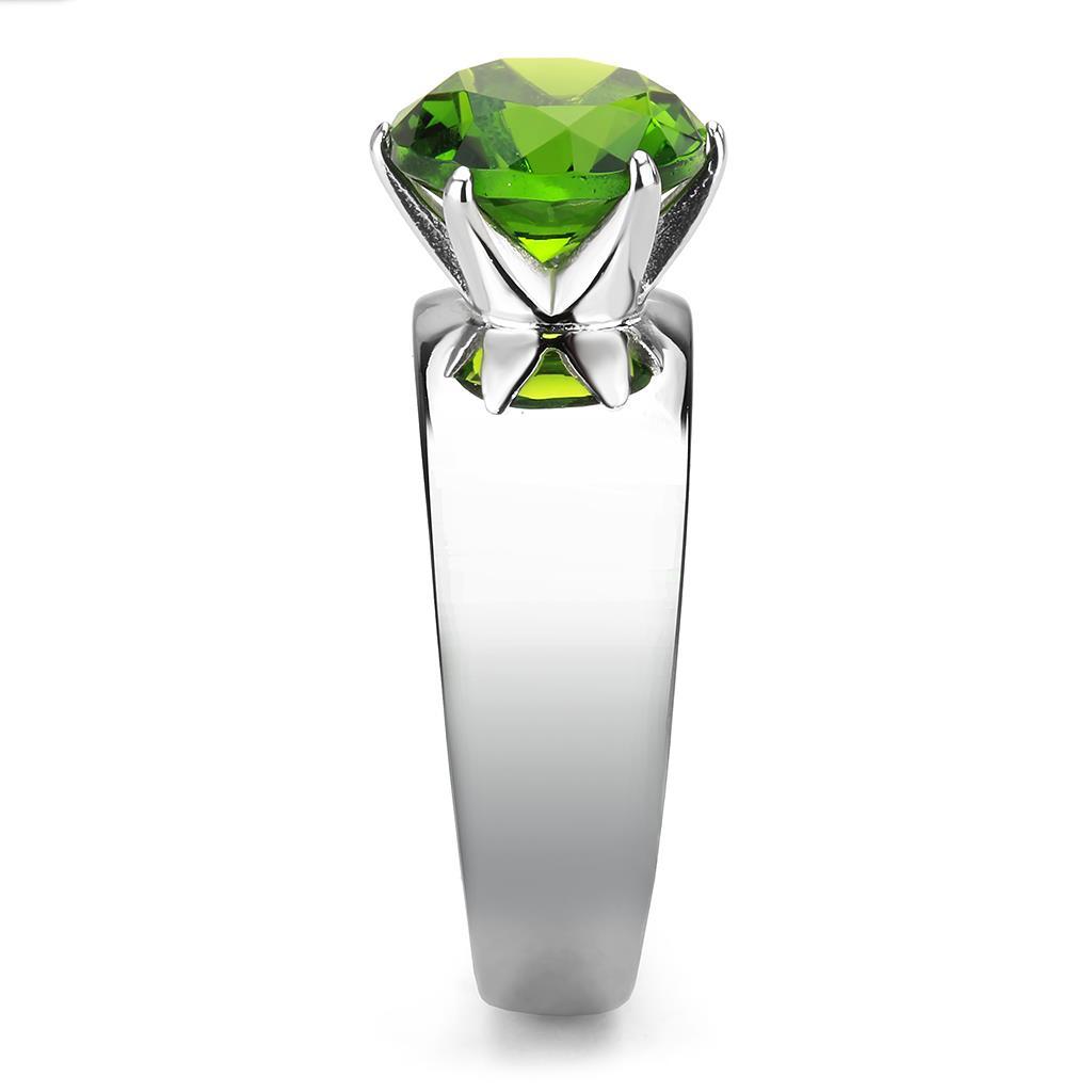 High polished (no plating) Stainless Steel Ring with Synthetic Synthetic Glass in Peridot TK52008