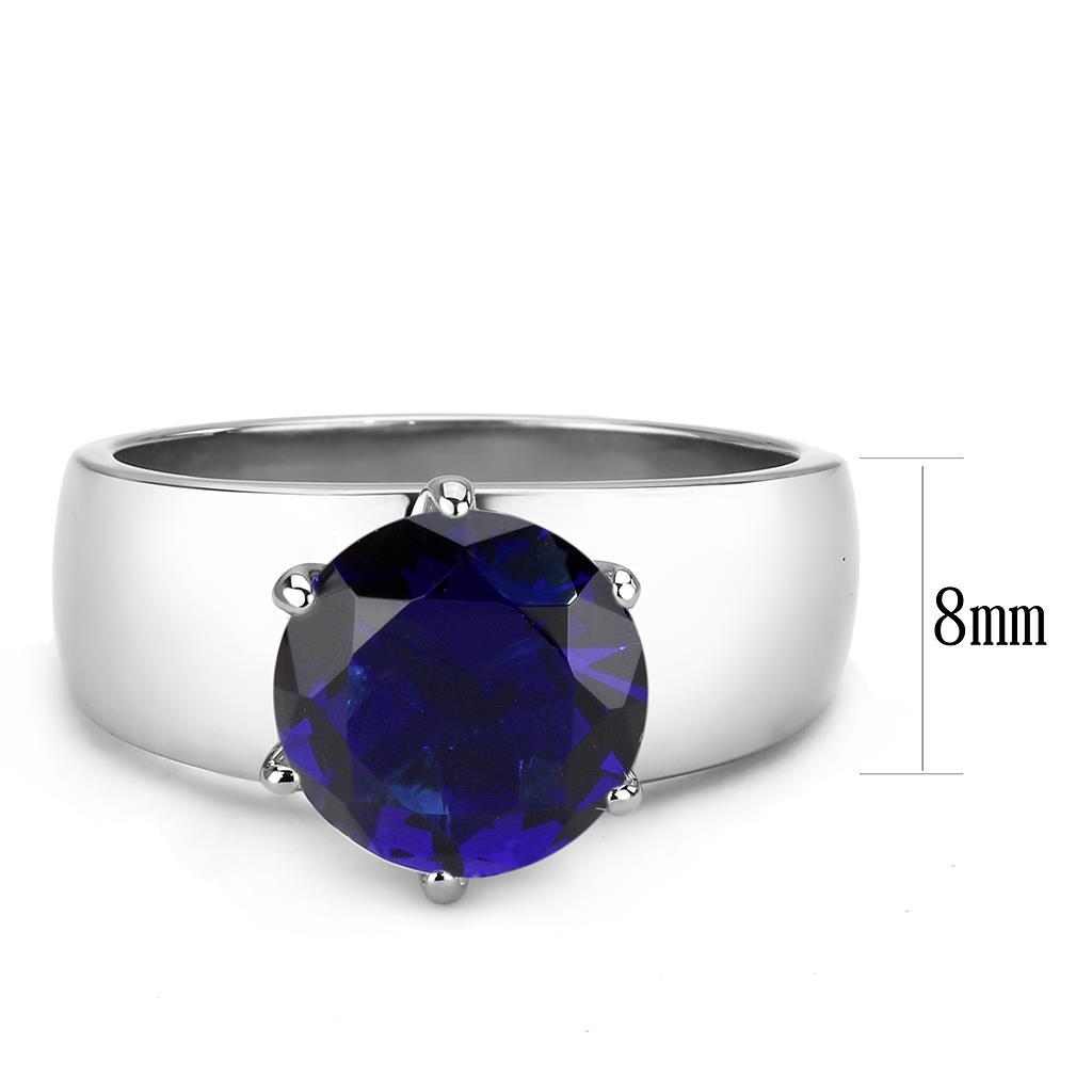 High polished (no plating) Stainless Steel Ring with Synthetic Synthetic Glass in Montana TK52009