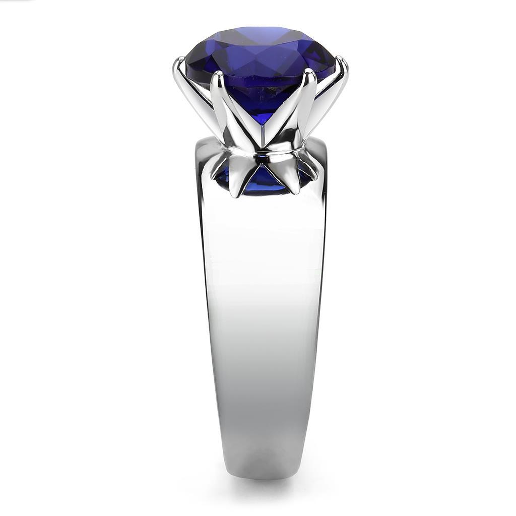 High polished (no plating) Stainless Steel Ring with Synthetic Synthetic Glass in Montana TK52009