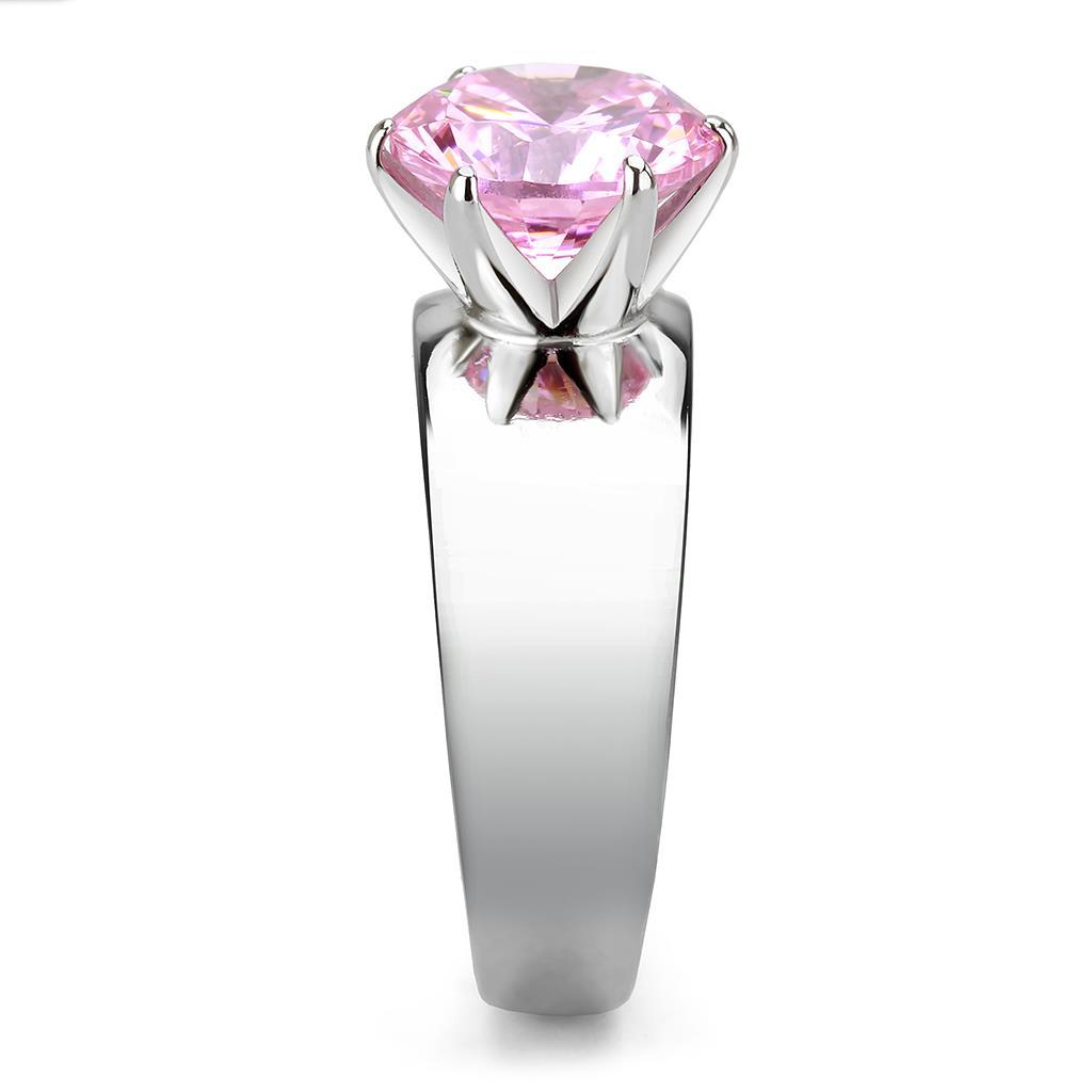 High polished (no plating) Stainless Steel Ring with AAA Grade CZ in Rose TK52010