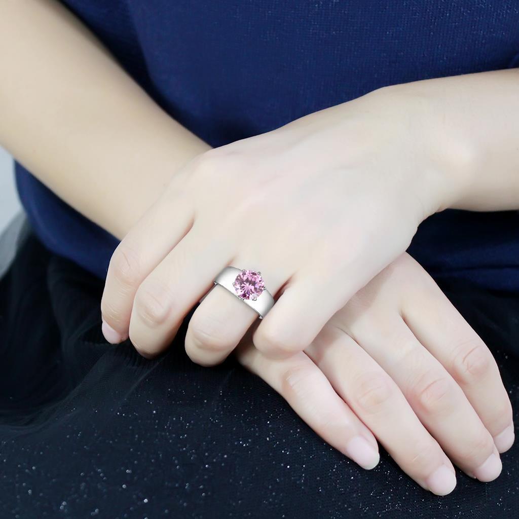 High polished (no plating) Stainless Steel Ring with AAA Grade CZ in Rose TK52010