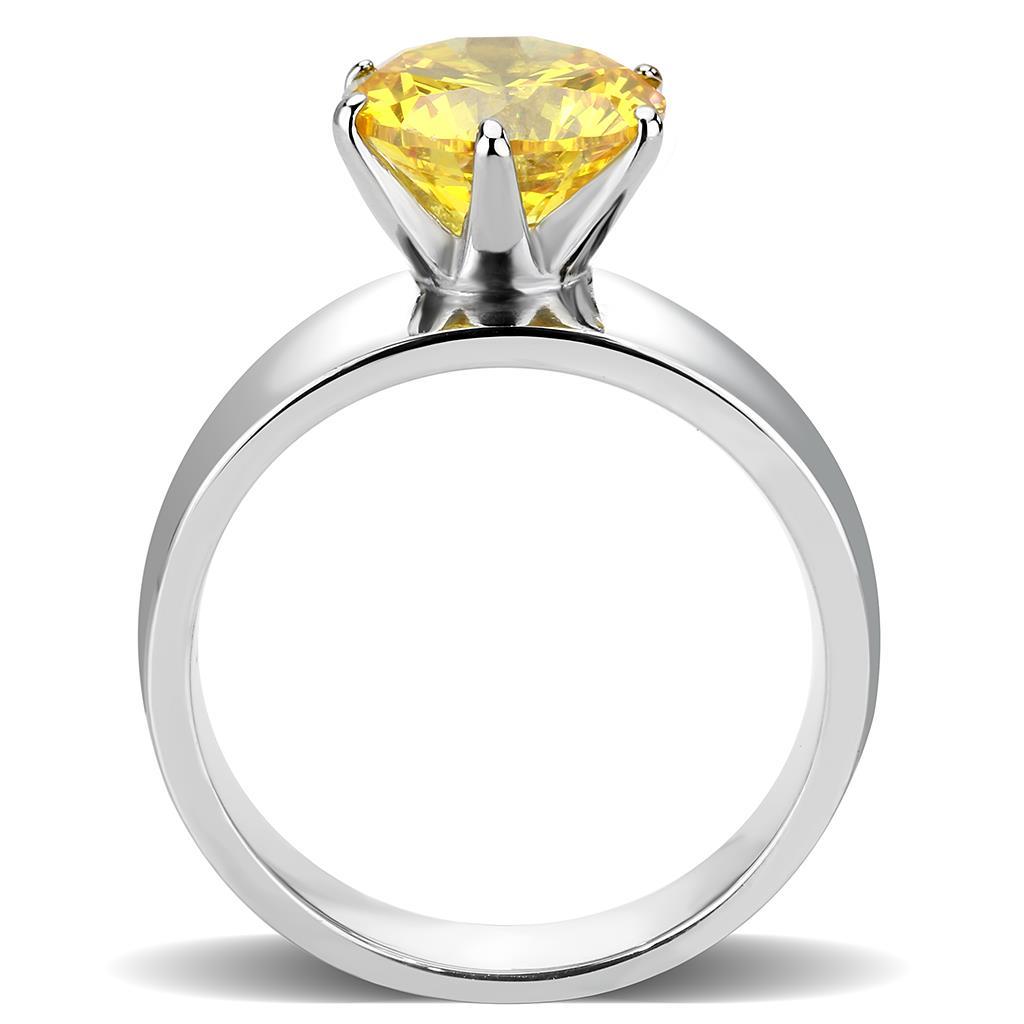 High polished (no plating) Stainless Steel Ring with AAA Grade CZ in Topaz TK52011