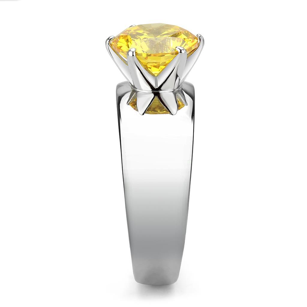 High polished (no plating) Stainless Steel Ring with AAA Grade CZ in Topaz TK52011