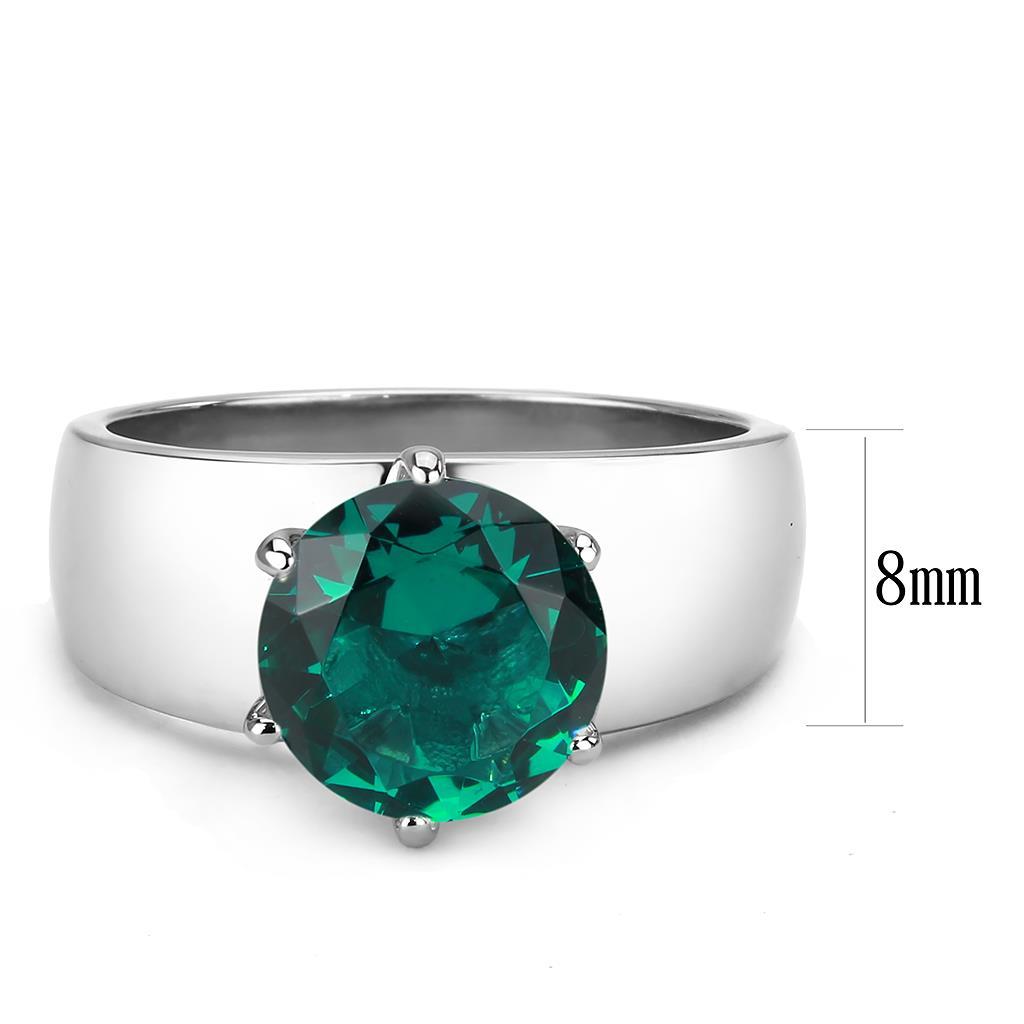 High polished (no plating) Stainless Steel Ring with Synthetic Synthetic Glass in Blue Zircon TK52012