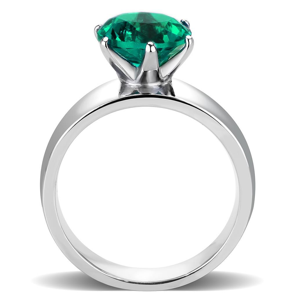 High polished (no plating) Stainless Steel Ring with Synthetic Synthetic Glass in Blue Zircon TK52012
