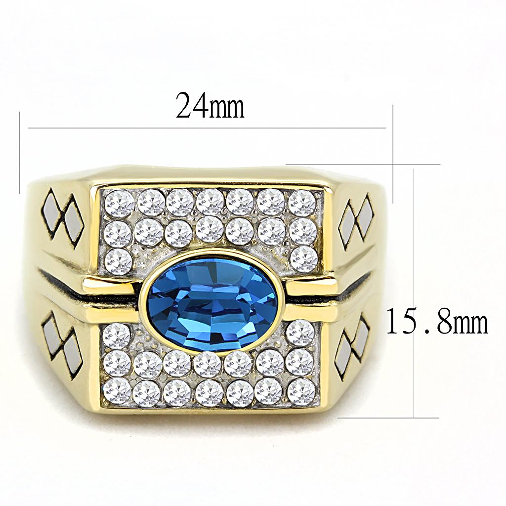 Two Tone IP Gold (Ion Plating) Stainless Steel Ring with Top Grade Crystal in Montana TK752