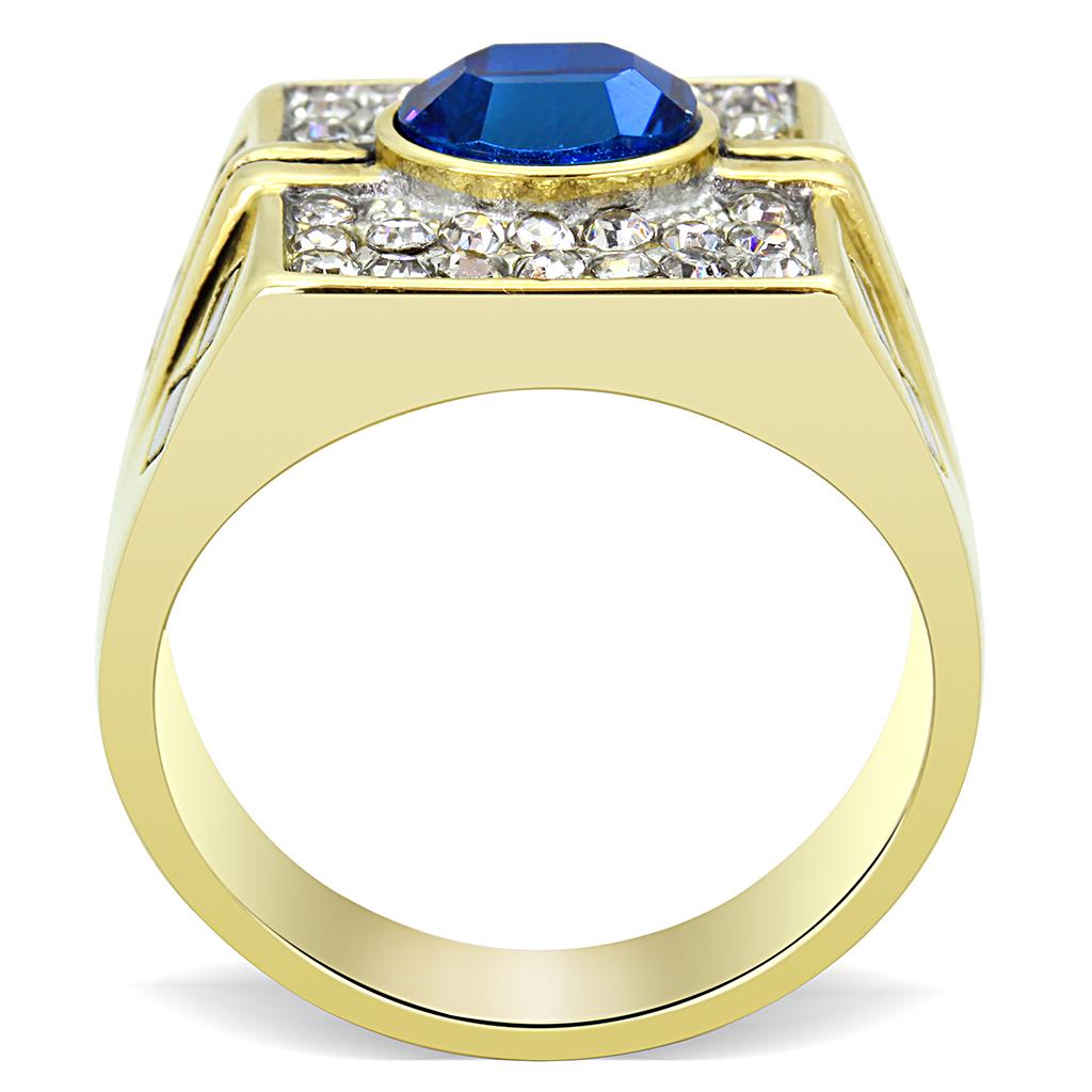 Two Tone IP Gold (Ion Plating) Stainless Steel Ring with Top Grade Crystal in Montana TK752