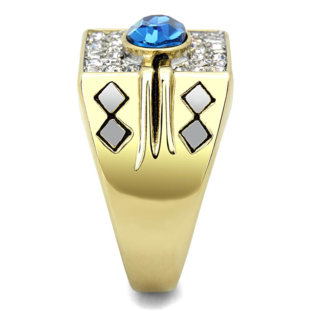 Two Tone IP Gold (Ion Plating) Stainless Steel Ring with Top Grade Crystal in Montana TK752