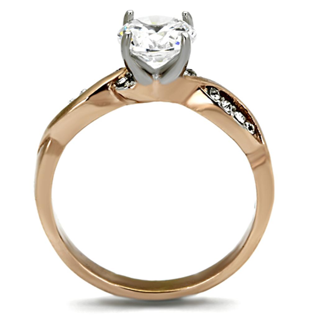 Two Tone IP Rose Gold Stainless Steel Ring with AAA Grade CZ in Clear TK1163