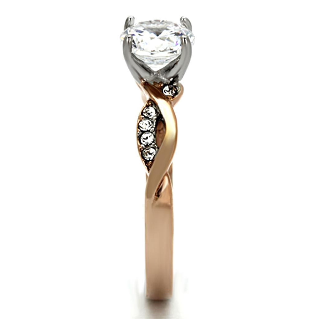 Two Tone IP Rose Gold Stainless Steel Ring with AAA Grade CZ in Clear TK1163