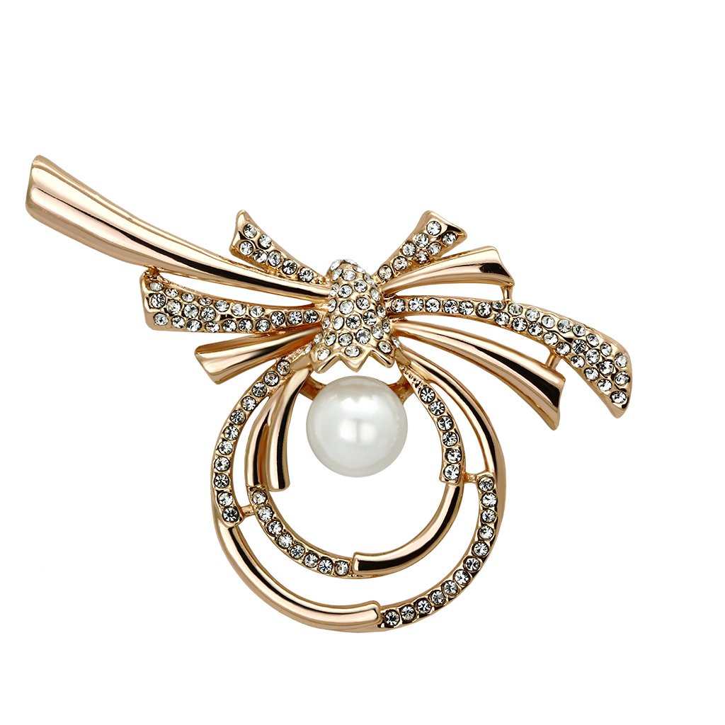 Flash Rose Gold White Metal Brooches with Synthetic Pearl in White LO2939