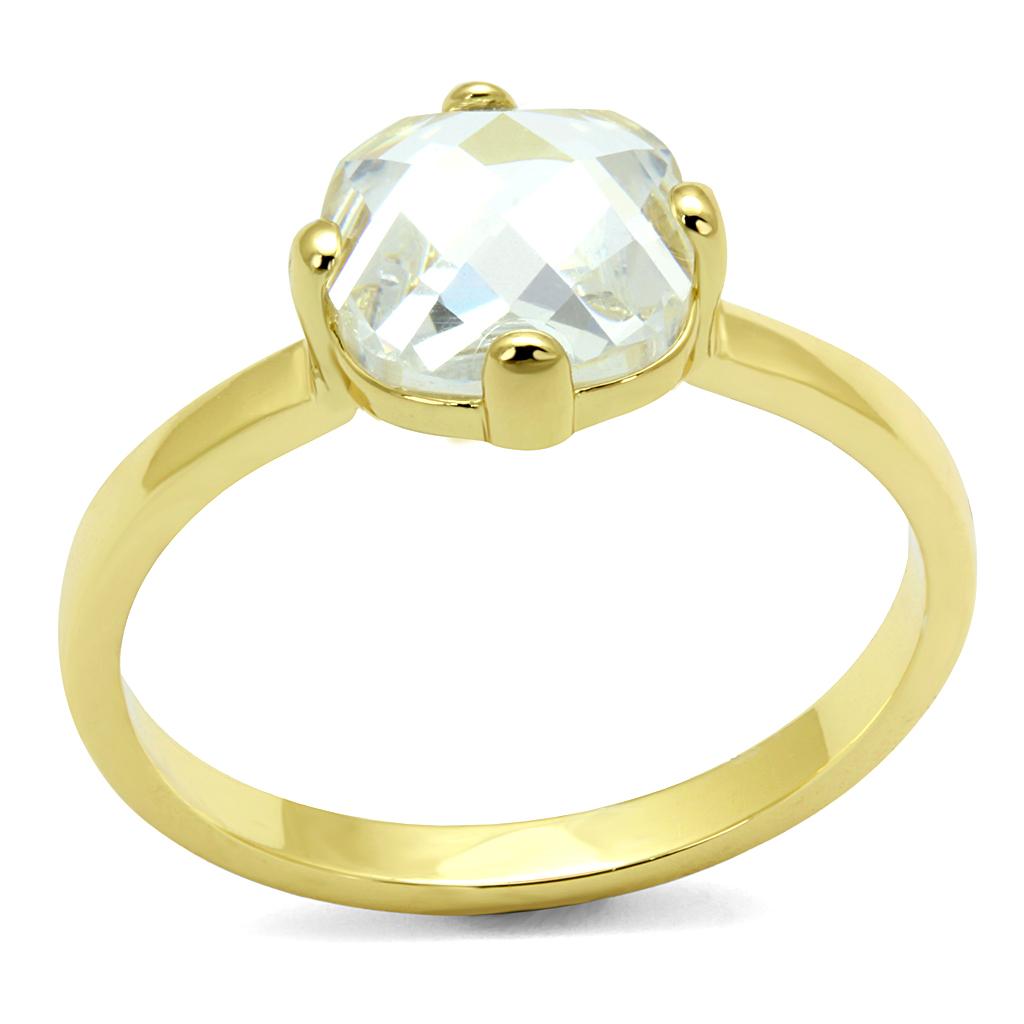 Flash Gold Brass Ring with AAA Grade CZ in Clear LO4078