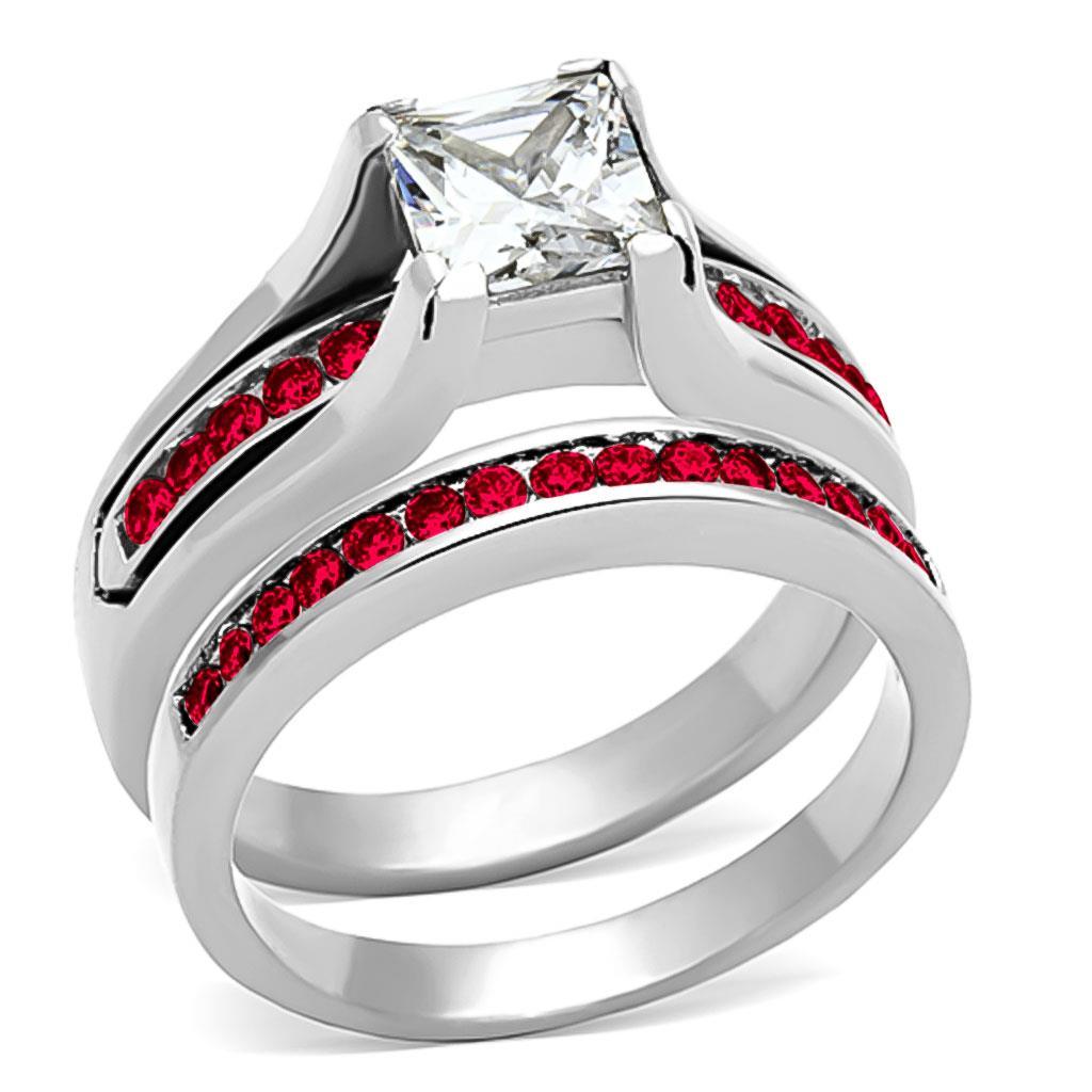 High polished (no plating) Stainless Steel Ring with AAA Grade CZ in Multi Color LOA1362