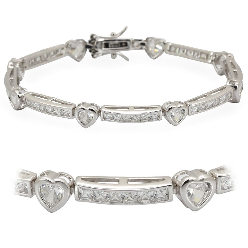 Rhodium Sterling Silver Bracelet with AAA Grade CZ in Clear LOS326