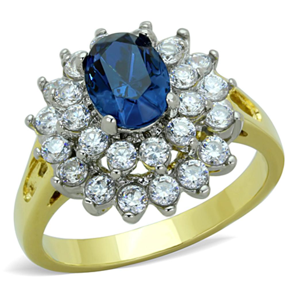 Two Tone IP Gold (Ion Plating) Stainless Steel Ring with Top Grade Crystal in Montana TK1572