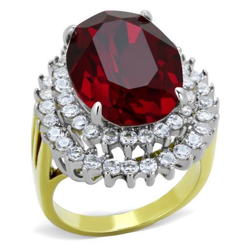 Two Tone IP Gold (Ion Plating) Stainless Steel Ring with Top Grade Crystal in Siam TK1893