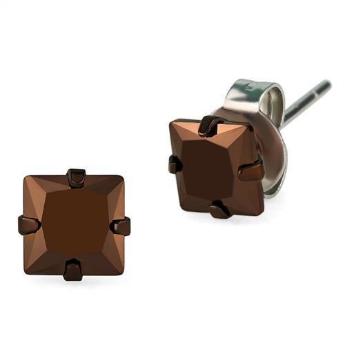 Two Tone IP Light Brown (IP Light coffee) Stainless Steel Earrings with AAA Grade CZ in Light Coffee TK2583