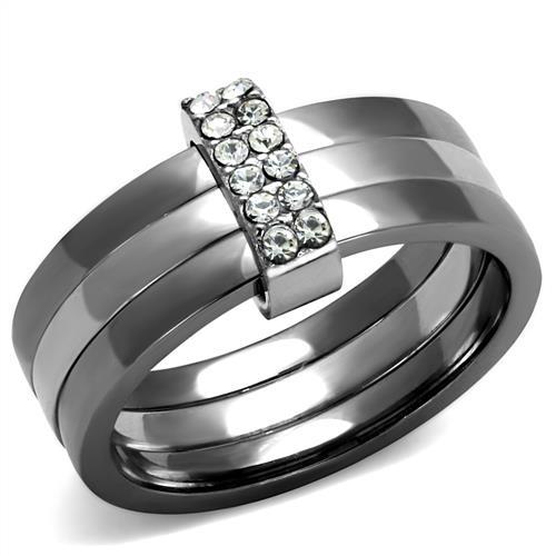Two Tone IP Light Black (IP Gun) Stainless Steel Ring with Top Grade Crystal in Clear TK2599