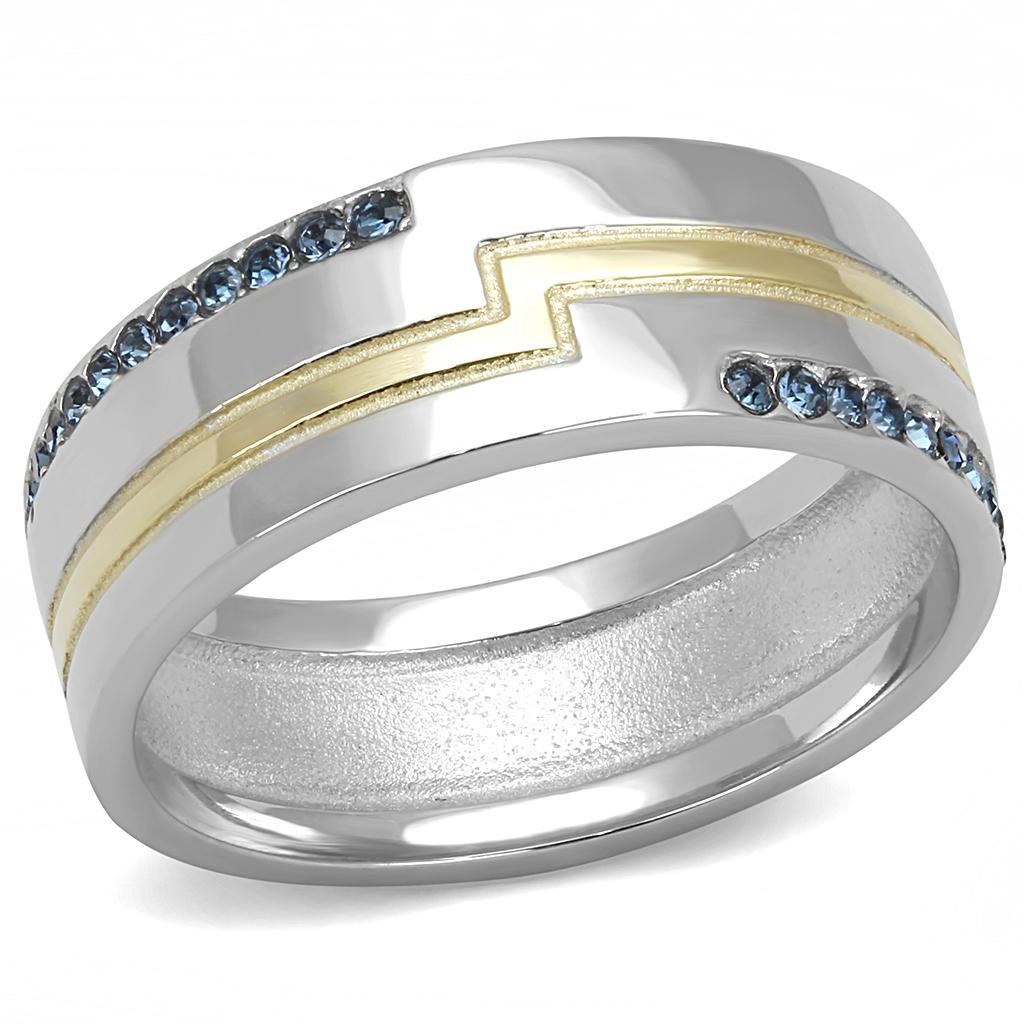 Two Tone IP Gold (Ion Plating) Stainless Steel Ring with Top Grade Crystal in Montana TK3266