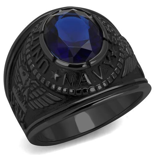 IP Black(Ion Plating) Stainless Steel Ring with Synthetic Synthetic Glass in Sapphire TK414707J