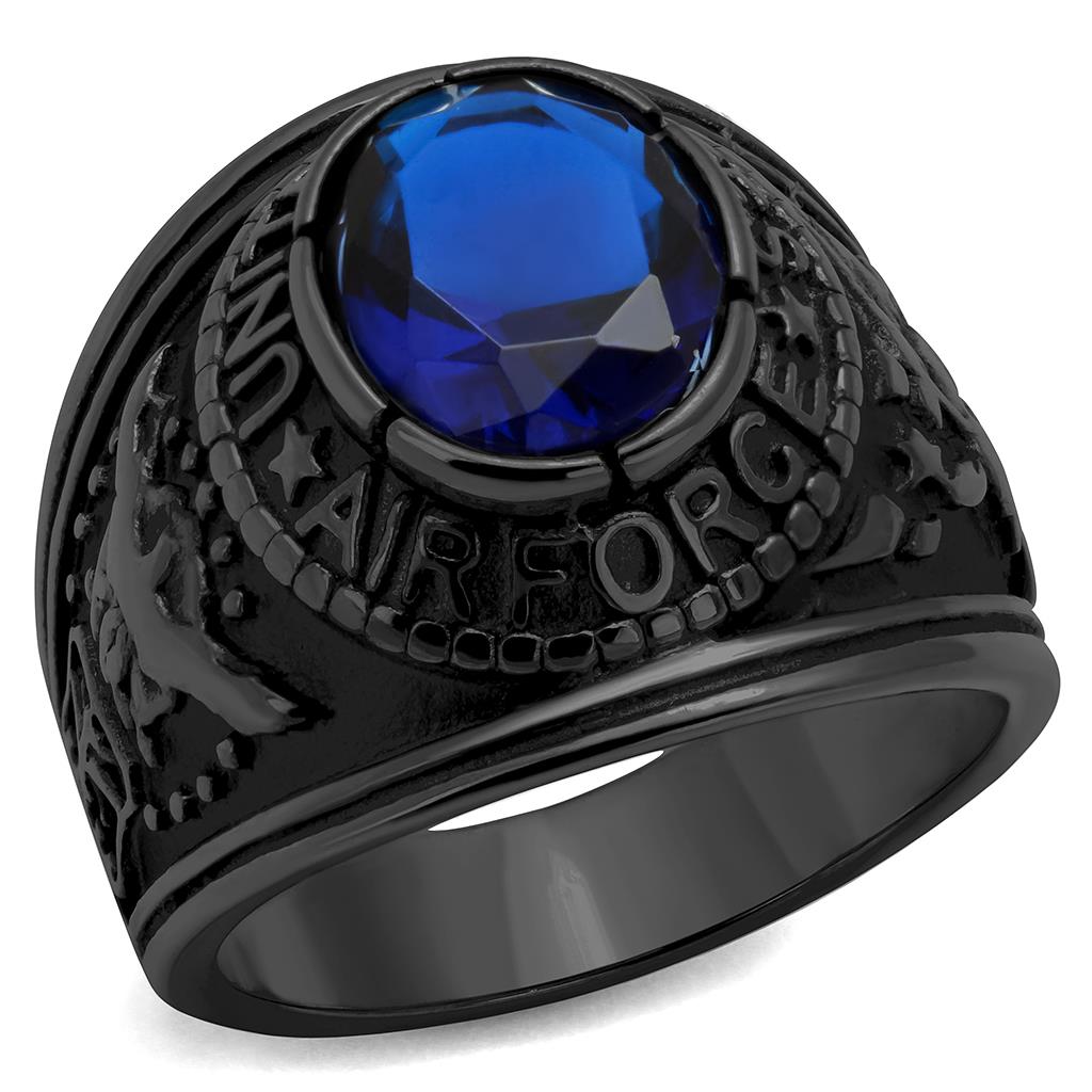 IP Black(Ion Plating) Stainless Steel Ring with Synthetic Synthetic Glass in Sapphire TK414708J