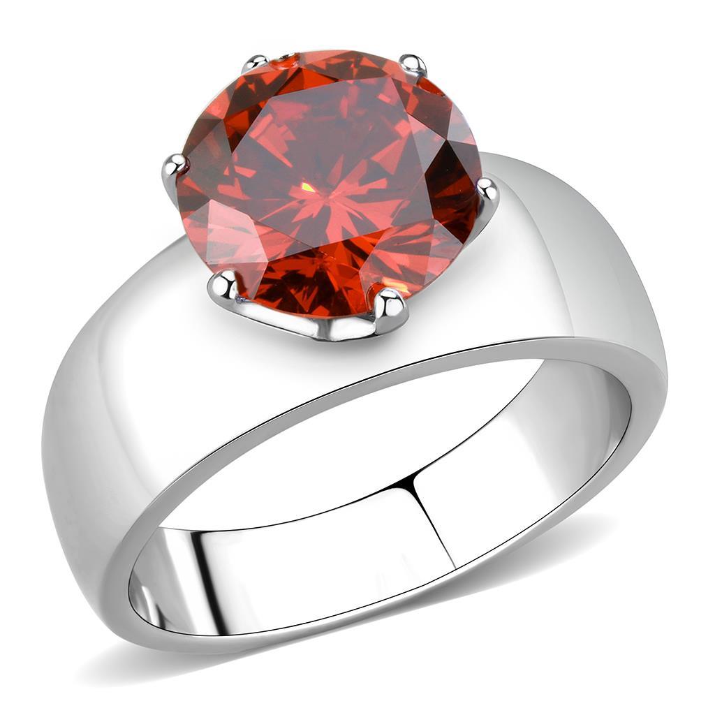 High polished (no plating) Stainless Steel Ring with AAA Grade CZ in Garnet TK52001