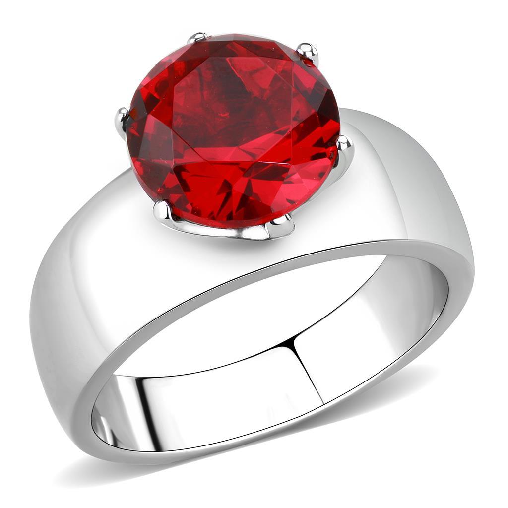 High polished (no plating) Stainless Steel Ring with Synthetic Synthetic Glass in Siam TK52007