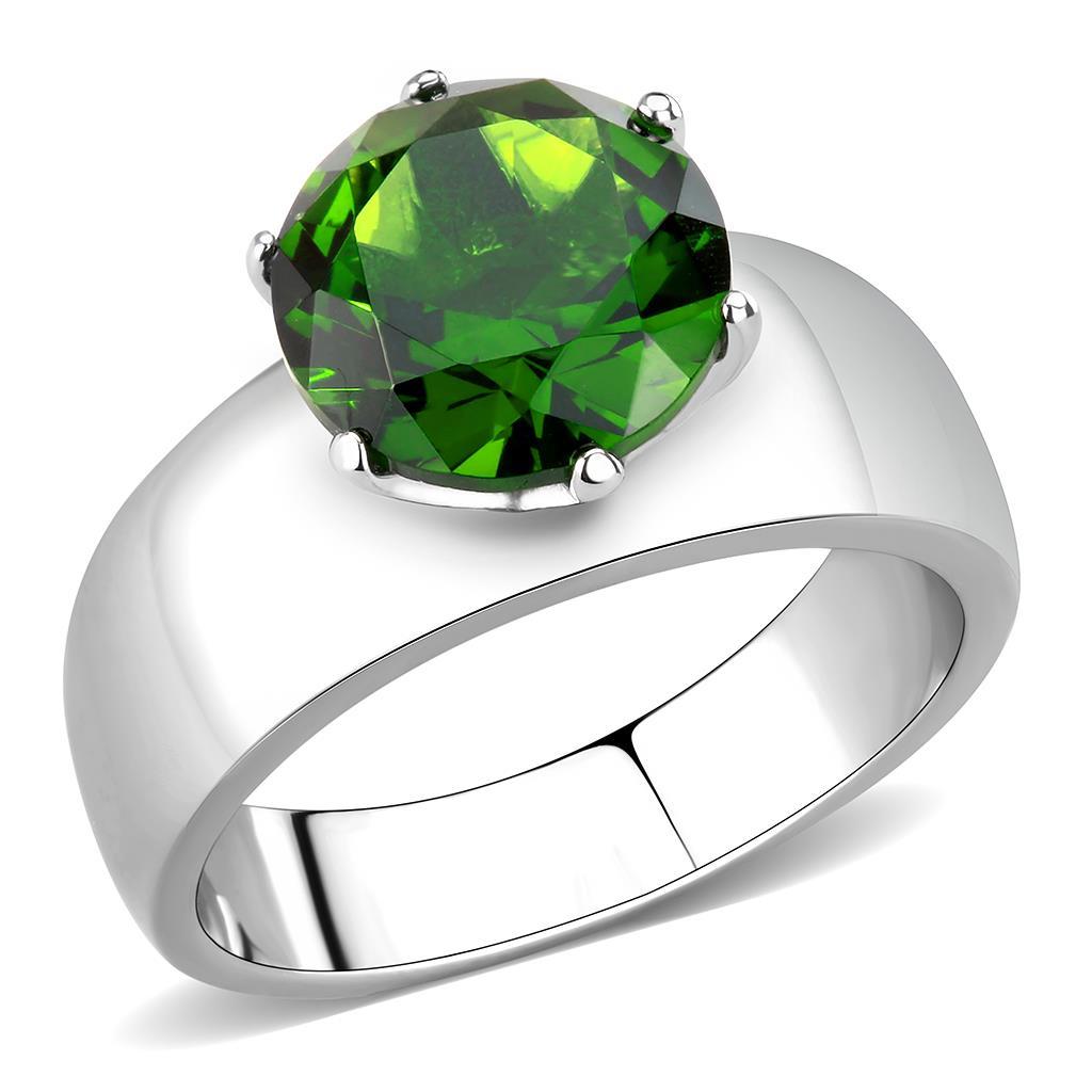 High polished (no plating) Stainless Steel Ring with Synthetic Synthetic Glass in Peridot TK52008
