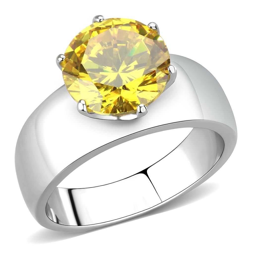 High polished (no plating) Stainless Steel Ring with AAA Grade CZ in Topaz TK52011