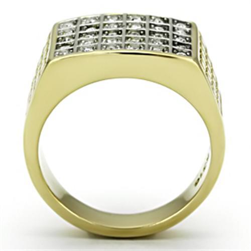 Two Tone IP Gold (Ion Plating) Stainless Steel Ring with Top Grade Crystal in Clear TK734