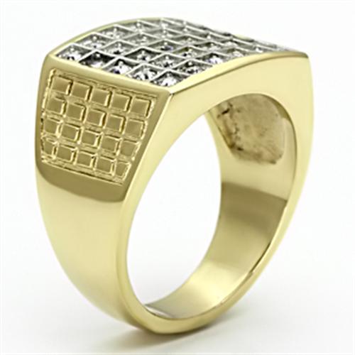 Two Tone IP Gold (Ion Plating) Stainless Steel Ring with Top Grade Crystal in Clear TK734