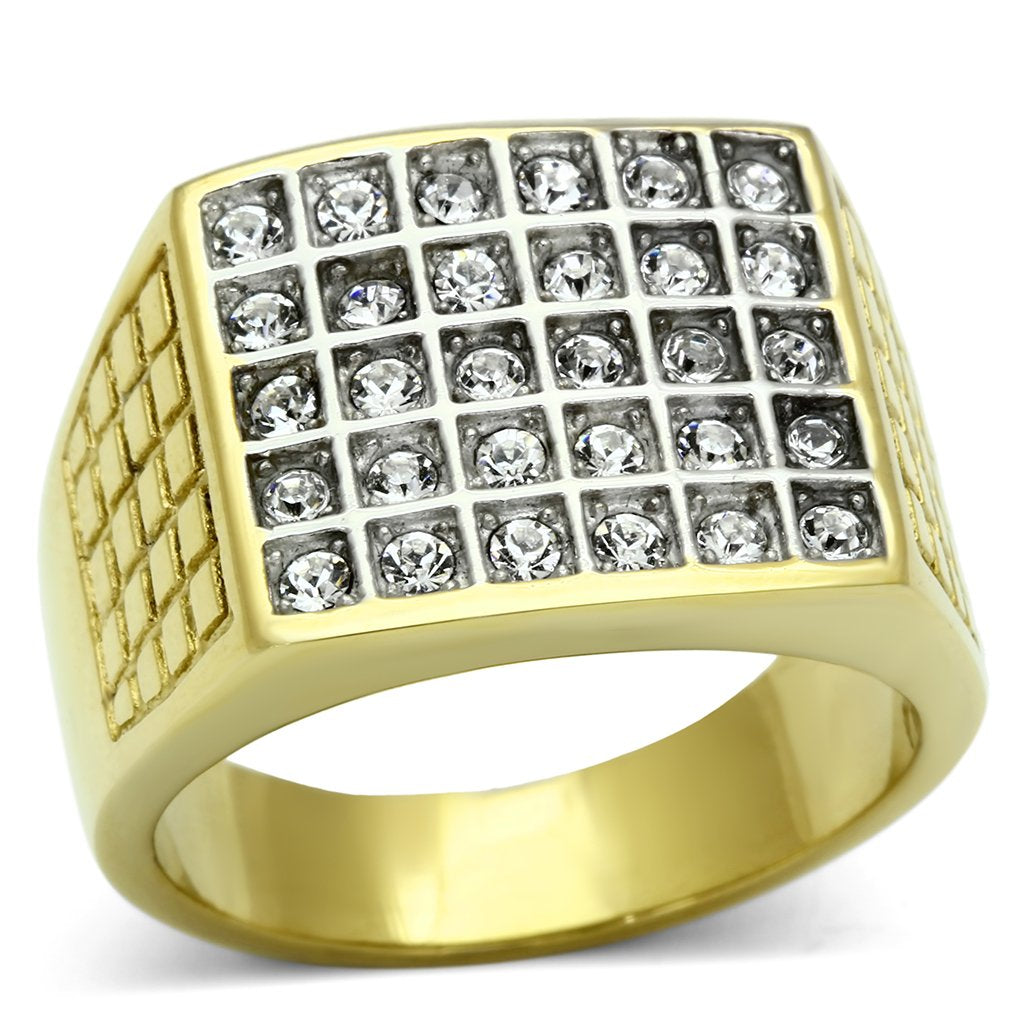 Two Tone IP Gold (Ion Plating) Stainless Steel Ring with Top Grade Crystal in Clear TK734